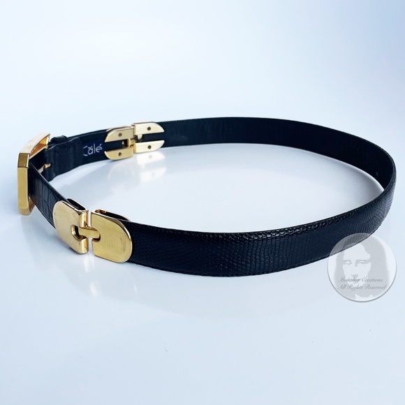 Cale Genuine Lizard Belt Black Gold Croc Stamp Leather Size 28 Vintage main image 5